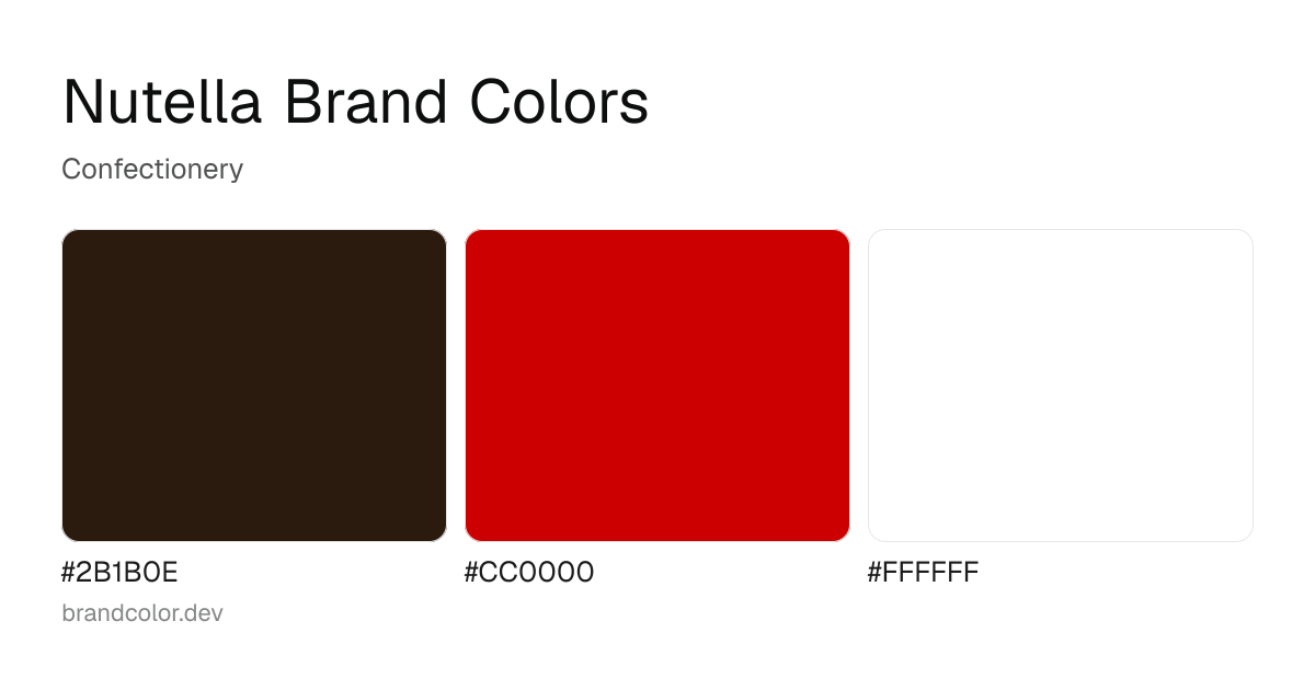 Nutella brand color palette with hex codes: #2B1B0E, #CC0000, #FFFFFF