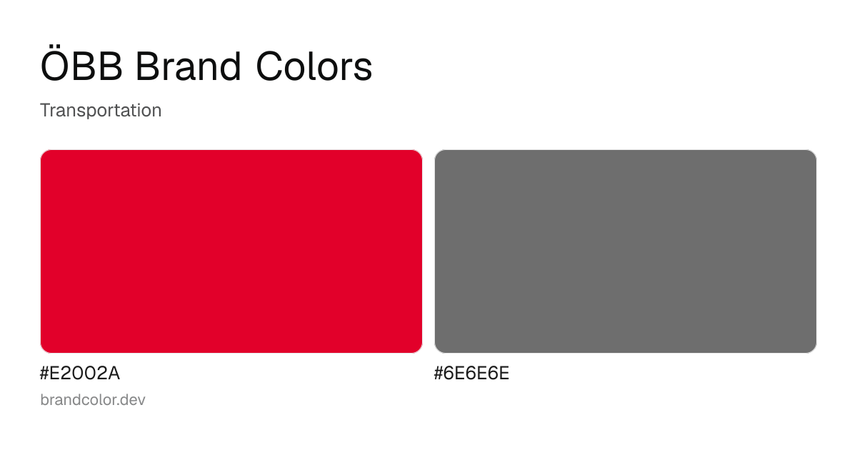 ÖBB brand color palette with hex codes: #E2002A, #6E6E6E
