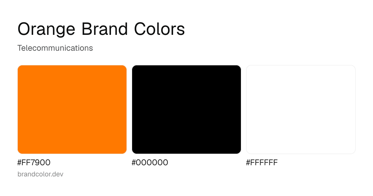 Orange brand color palette with hex codes: #FF7900, #000000, #FFFFFF