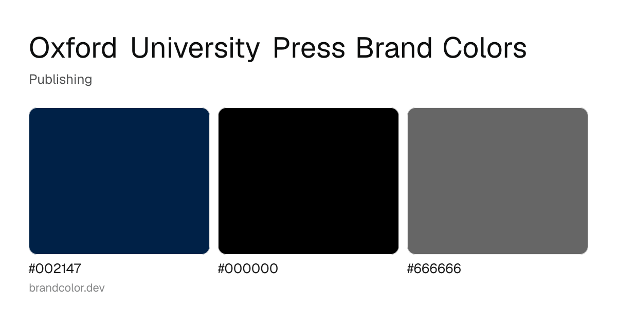 Oxford University Press brand color palette with hex codes: #002147, #000000, #666666