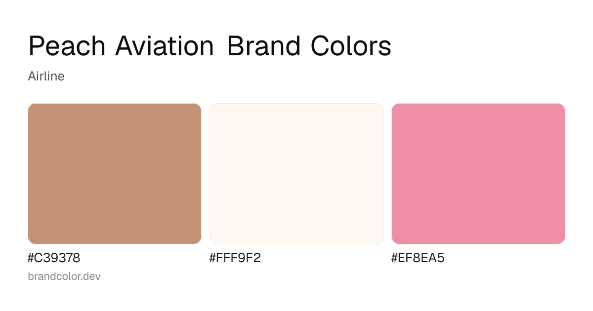 Peach Aviation brand color palette with hex codes: #C39378, #FFF9F2, #EF8EA5