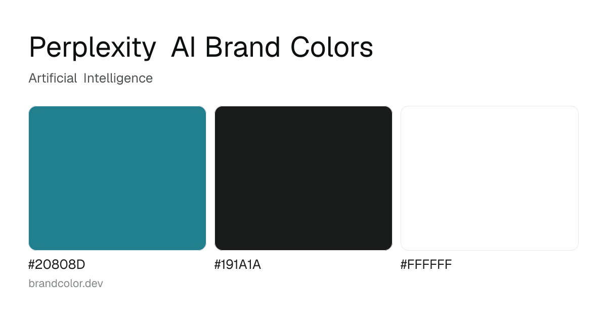 Perplexity AI brand color palette with hex codes: #20808D, #191A1A, #FFFFFF