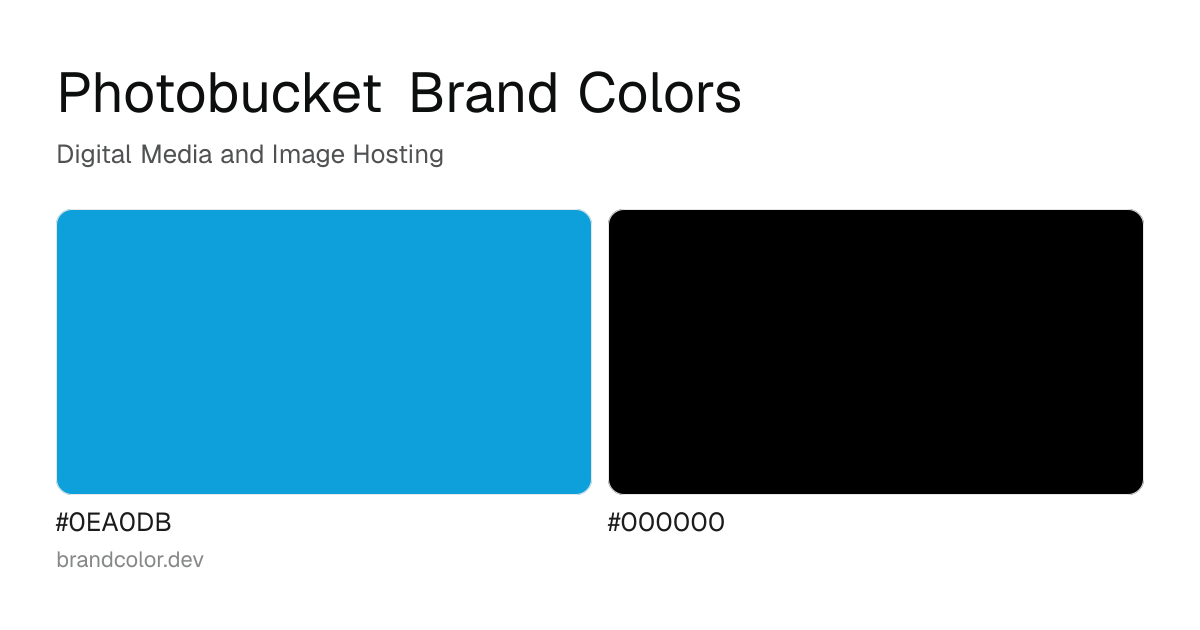 Photobucket brand color palette with hex codes: #0EA0DB, #000000