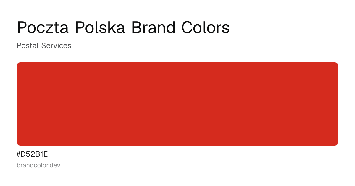 Poczta Polska brand color palette with hex codes: #D52B1E