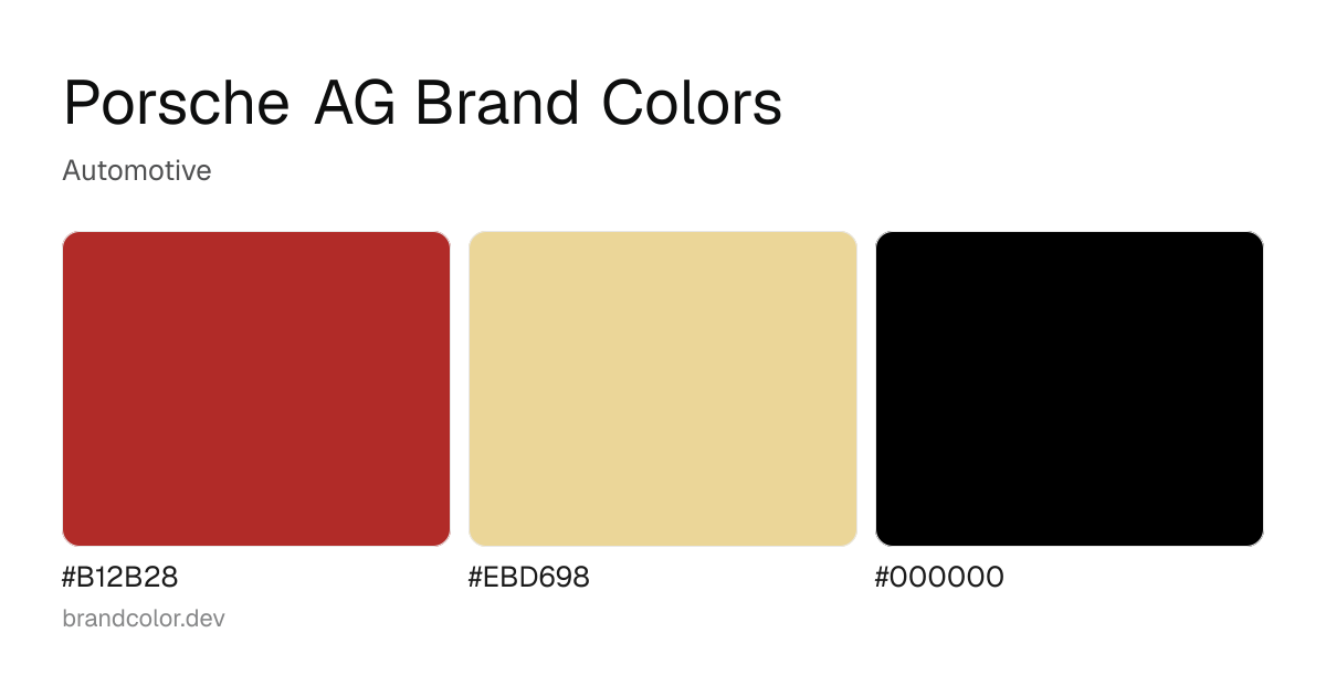 Porsche AG brand color palette with hex codes: #B12B28, #EBD698, #000000
