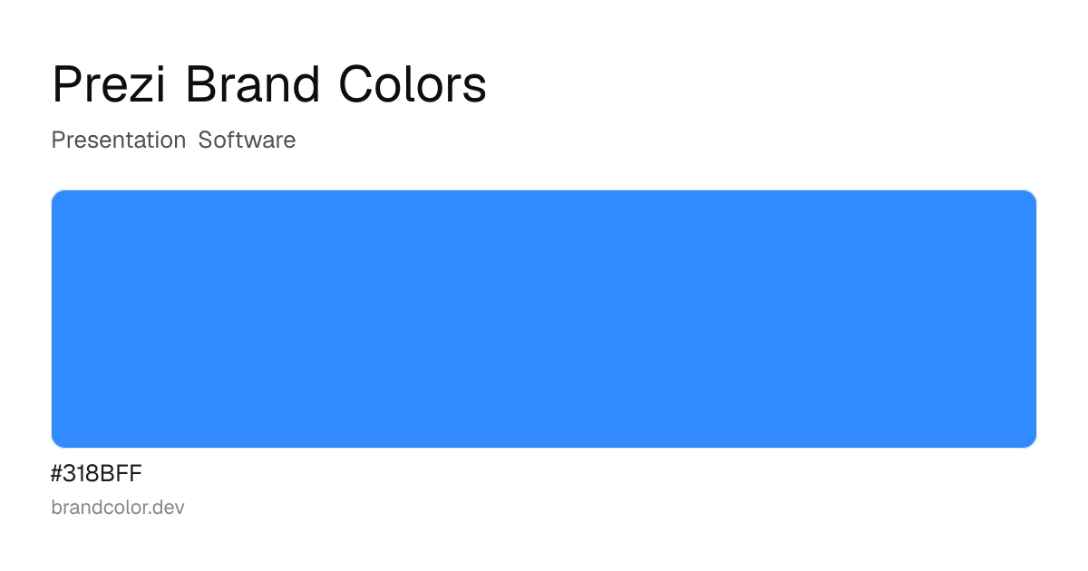 Prezi brand color palette with hex codes: #318BFF