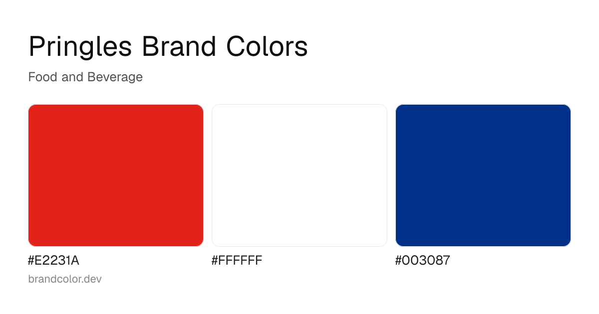 Pringles brand color palette with hex codes: #E2231A, #FFFFFF, #003087