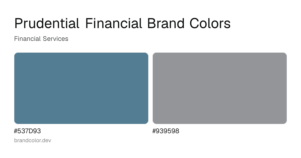 Prudential Financial brand color palette with hex codes: #537D93, #939598