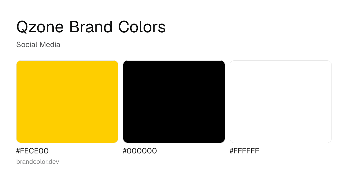 Qzone brand color palette with hex codes: #FECE00, #000000, #FFFFFF