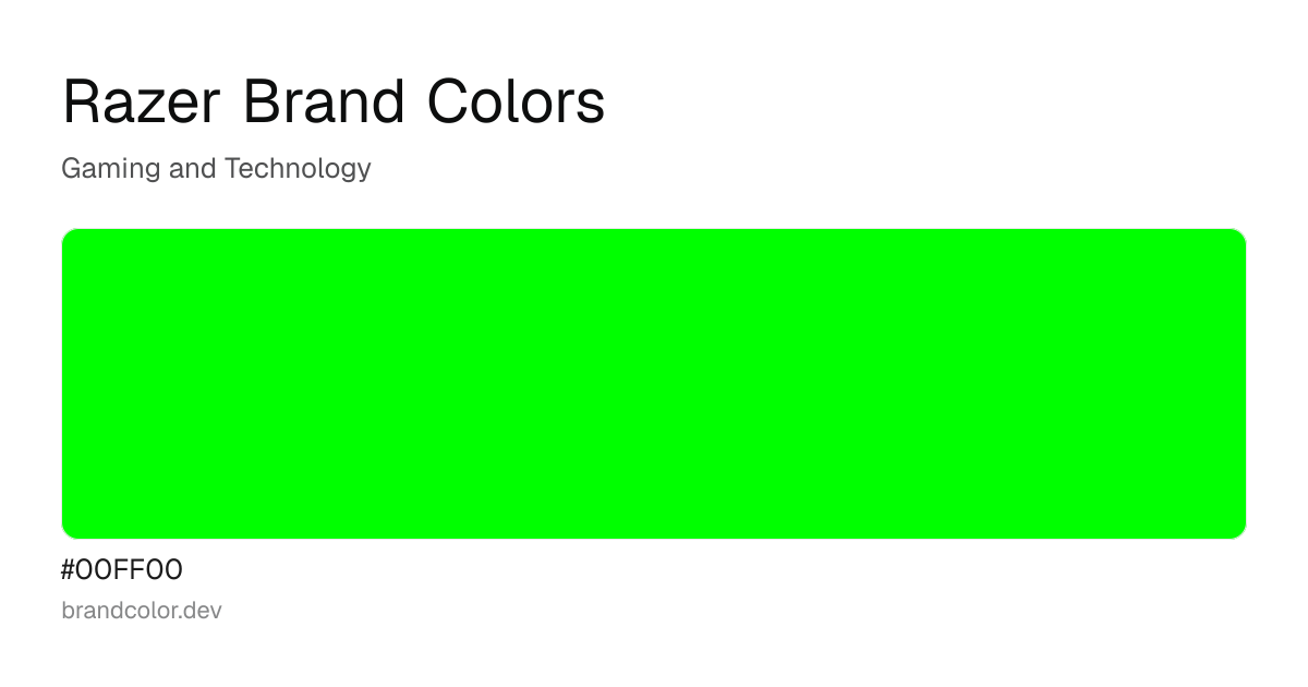 Razer brand color palette with hex codes: #00FF00