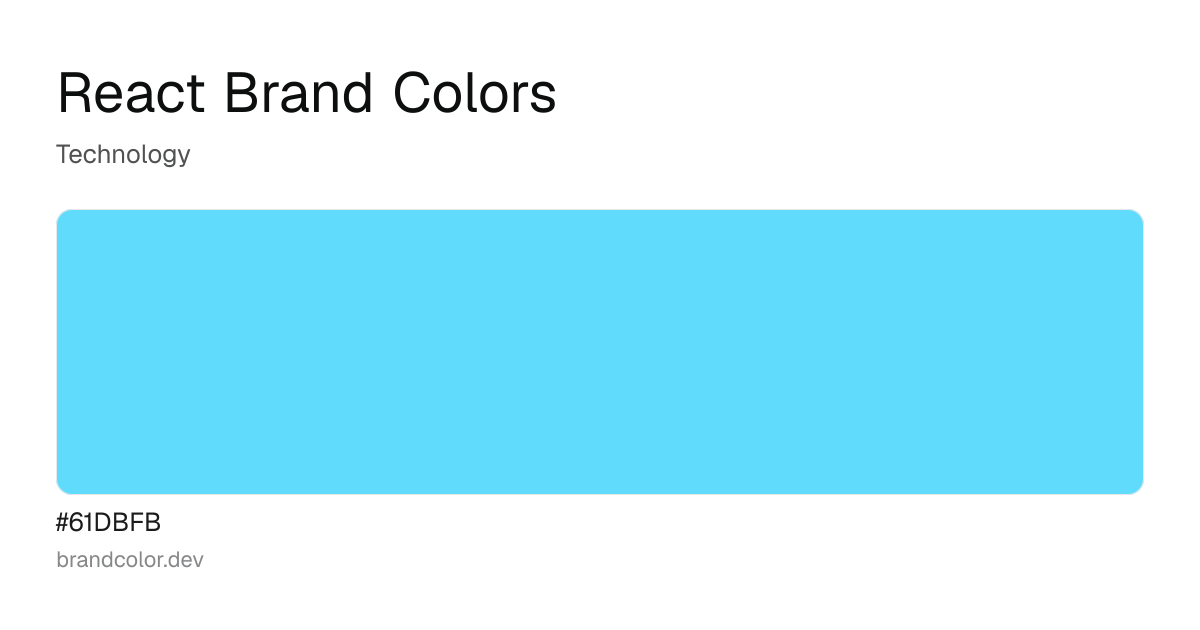 React brand color palette with hex codes: #61DBFB