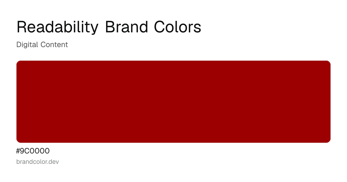 Readability brand color palette with hex codes: #9C0000