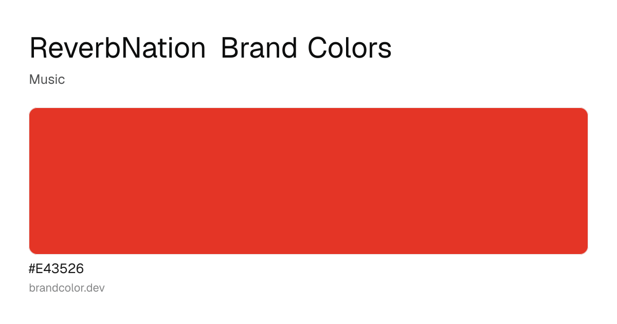 ReverbNation brand color palette with hex codes: #E43526