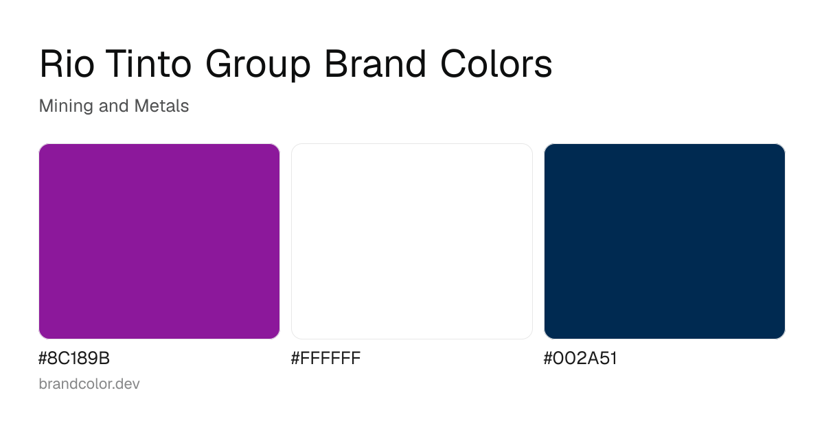Rio Tinto Group brand color palette with hex codes: #8C189B, #FFFFFF, #002A51