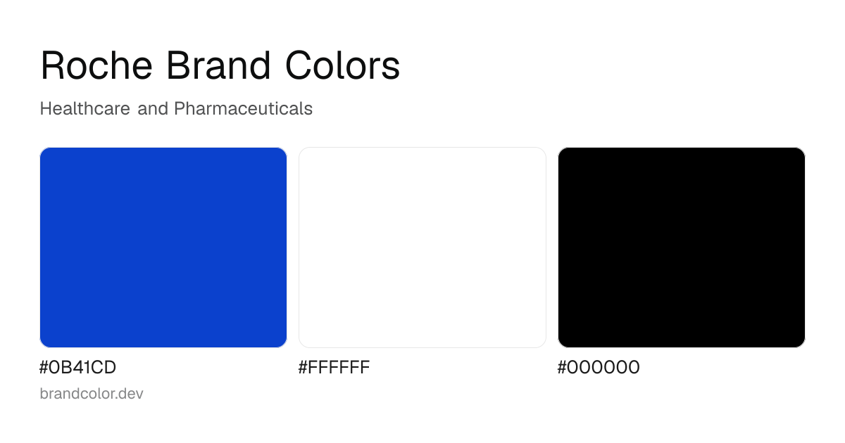 Roche brand color palette with hex codes: #0B41CD, #FFFFFF, #000000