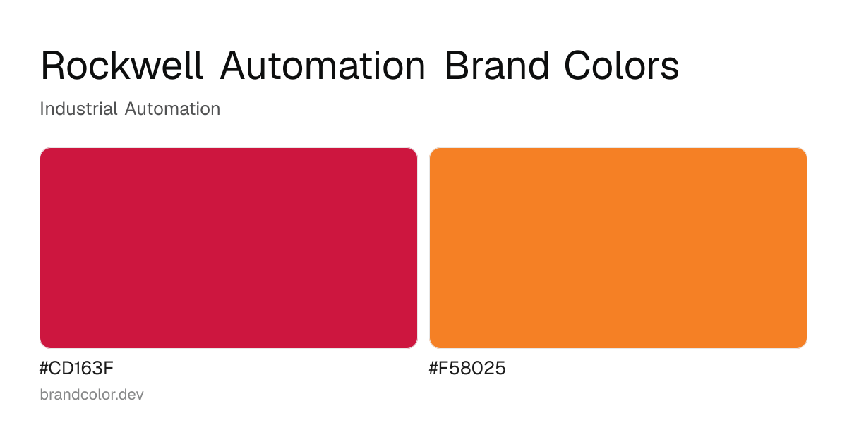 Rockwell Automation brand color palette with hex codes: #CD163F, #F58025