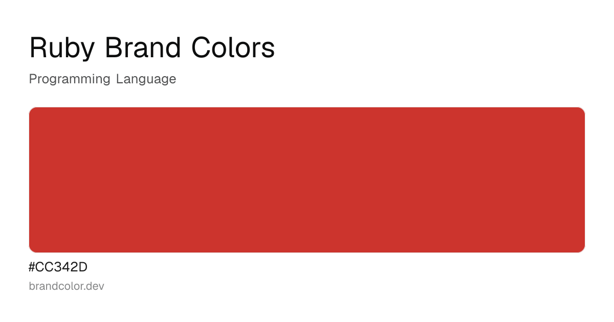 Ruby brand color palette with hex codes: #CC342D