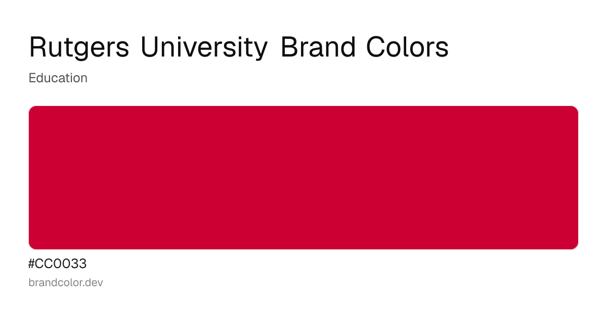 Rutgers University brand color palette with hex codes: #CC0033