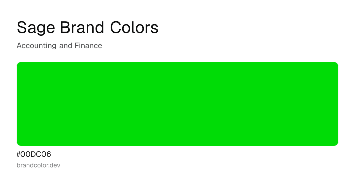 Sage brand color palette with hex codes: #00DC06