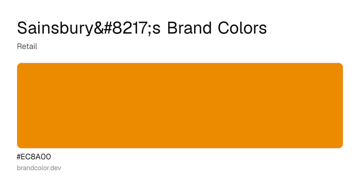 Sainsbury’s brand color palette with hex codes: #EC8A00