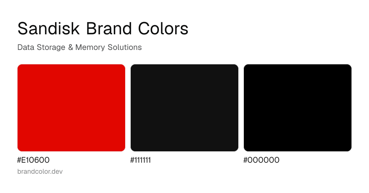 Sandisk brand color palette with hex codes: #E10600, #111111, #000000