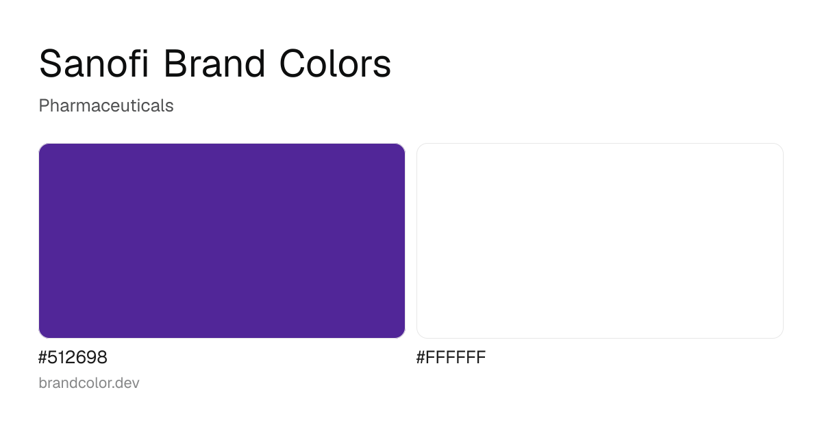 Sanofi brand color palette with hex codes: #512698, #FFFFFF