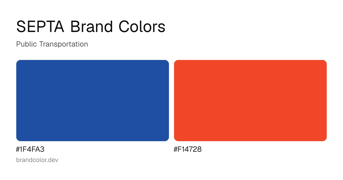 SEPTA brand color palette with hex codes: #1F4FA3, #F14728