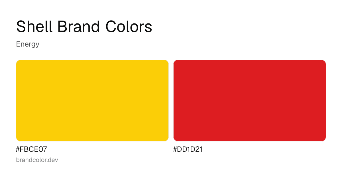 Shell brand color palette with hex codes: #FBCE07, #DD1D21