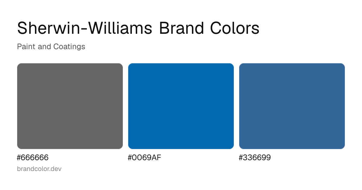 Sherwin-Williams brand color palette with hex codes: #666666, #0069AF, #336699
