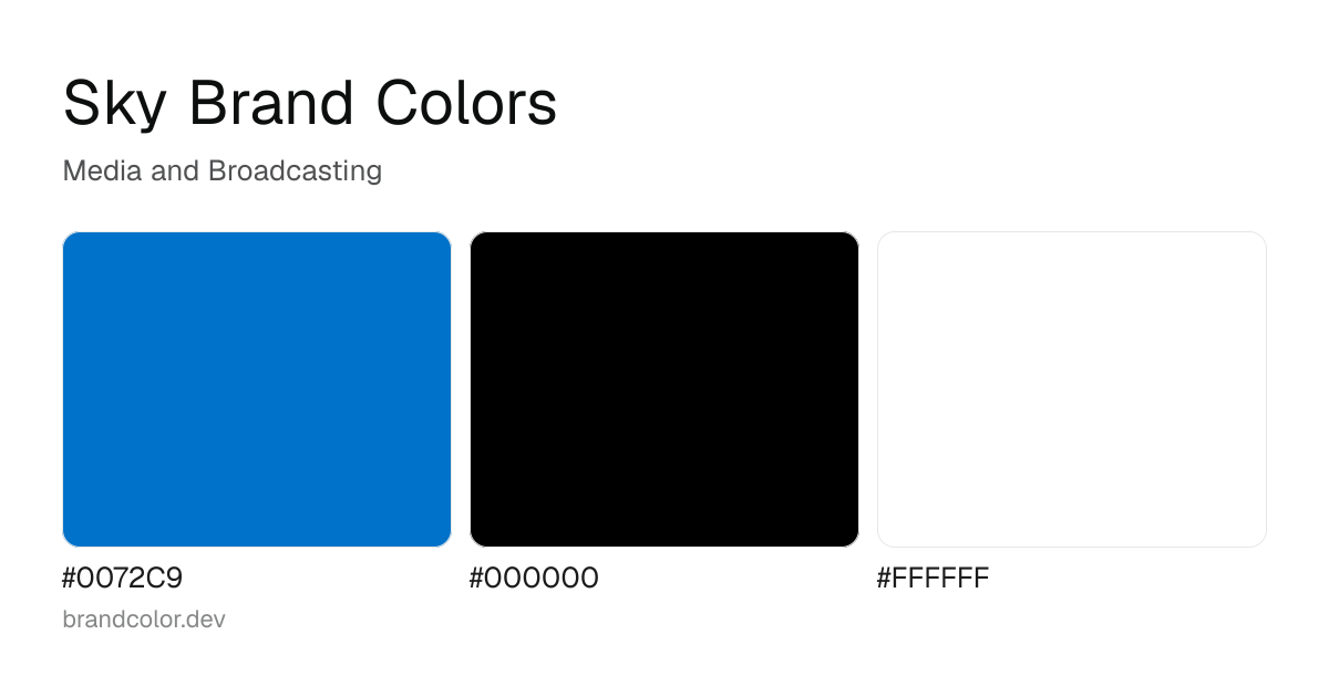 Sky brand color palette with hex codes: #0072C9, #000000, #FFFFFF