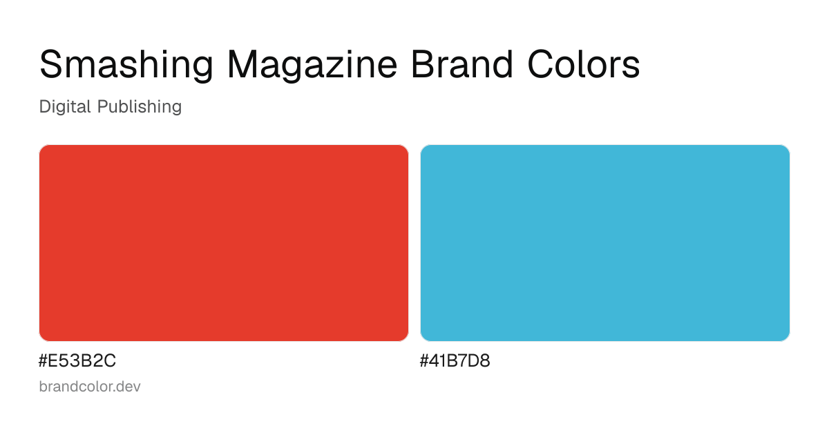 Smashing Magazine brand color palette with hex codes: #E53B2C, #41B7D8