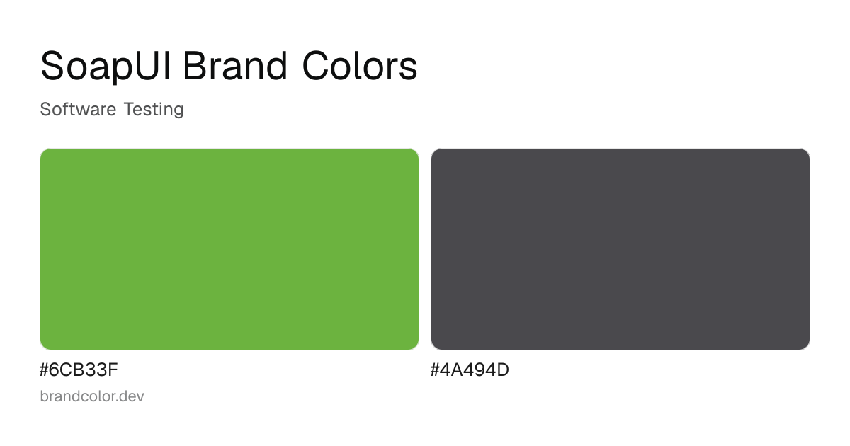 SoapUI brand color palette with hex codes: #6CB33F, #4A494D
