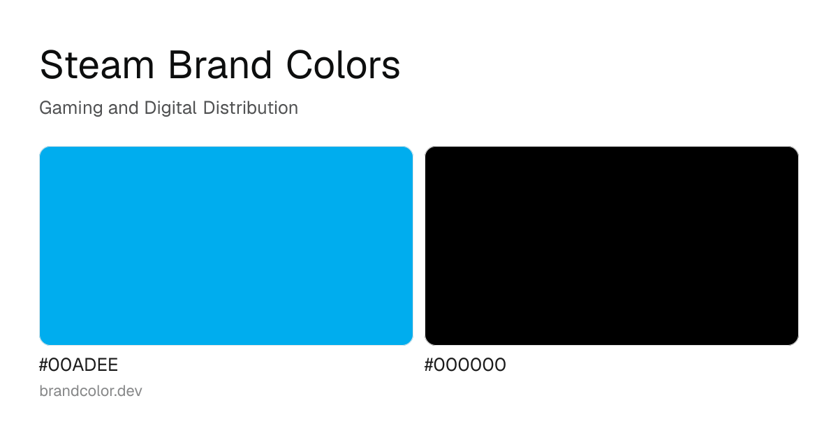 Steam brand color palette with hex codes: #00ADEE, #000000