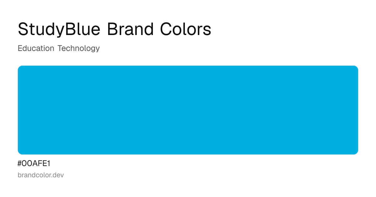 StudyBlue brand color palette with hex codes: #00AFE1
