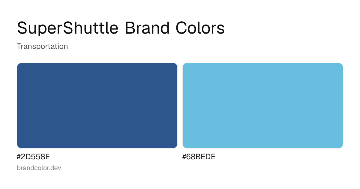 SuperShuttle brand color palette with hex codes: #2D558E, #68BEDE
