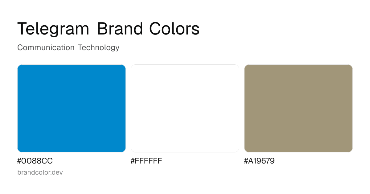 Telegram brand color palette with hex codes: #0088CC, #FFFFFF, #A19679