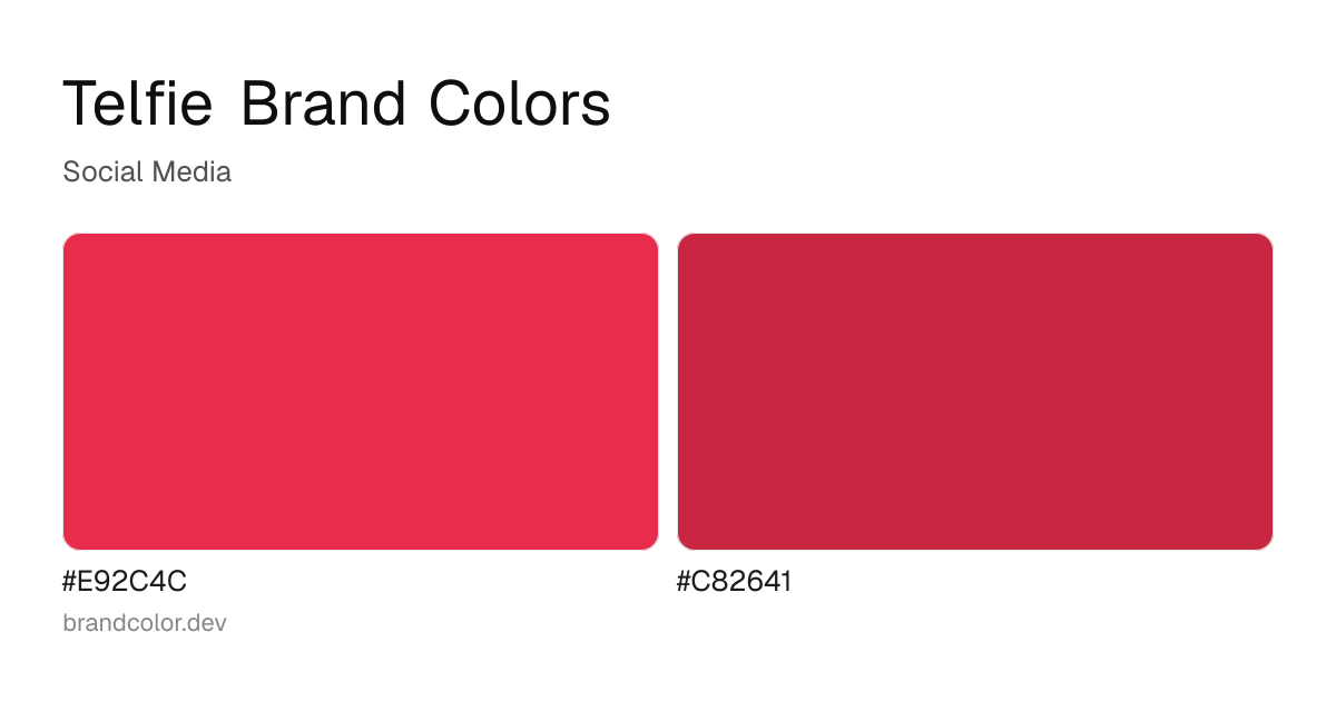 Telfie brand color palette with hex codes: #E92C4C, #C82641