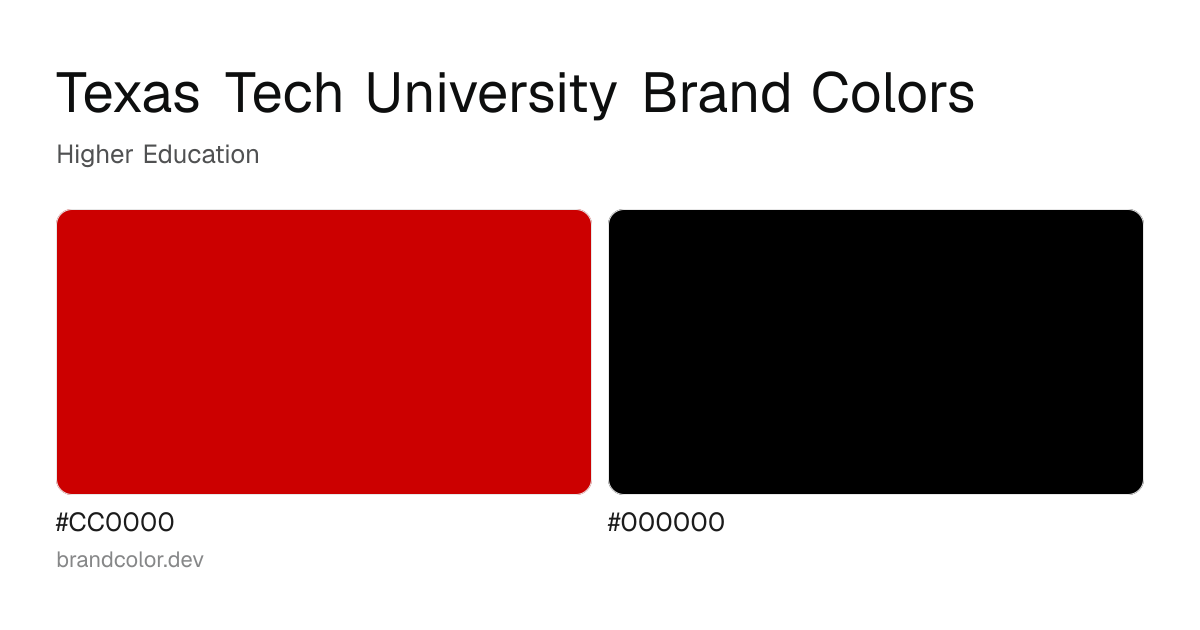 Texas Tech University brand color palette with hex codes: #CC0000, #000000