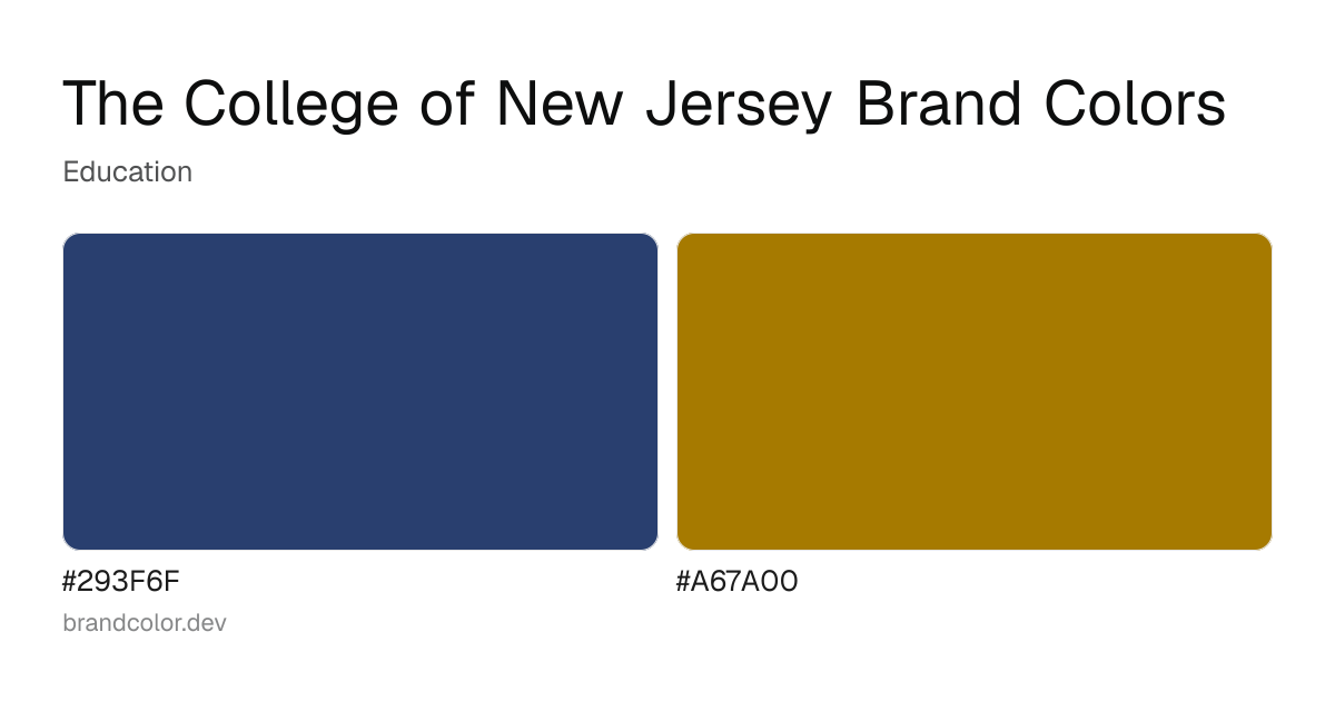 The College of New Jersey brand color palette with hex codes: #293F6F, #A67A00