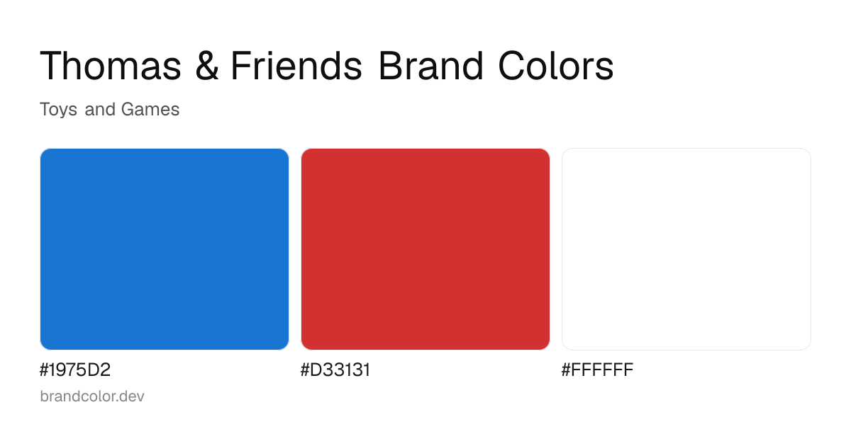 Thomas & Friends brand color palette with hex codes: #1975D2, #D33131, #FFFFFF
