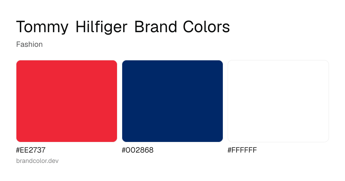 Tommy Hilfiger brand color palette with hex codes: #EE2737, #002868, #FFFFFF