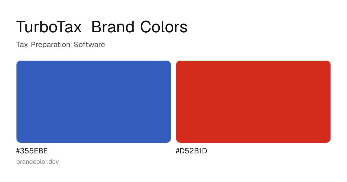 TurboTax brand color palette with hex codes: #355EBE, #D52B1D