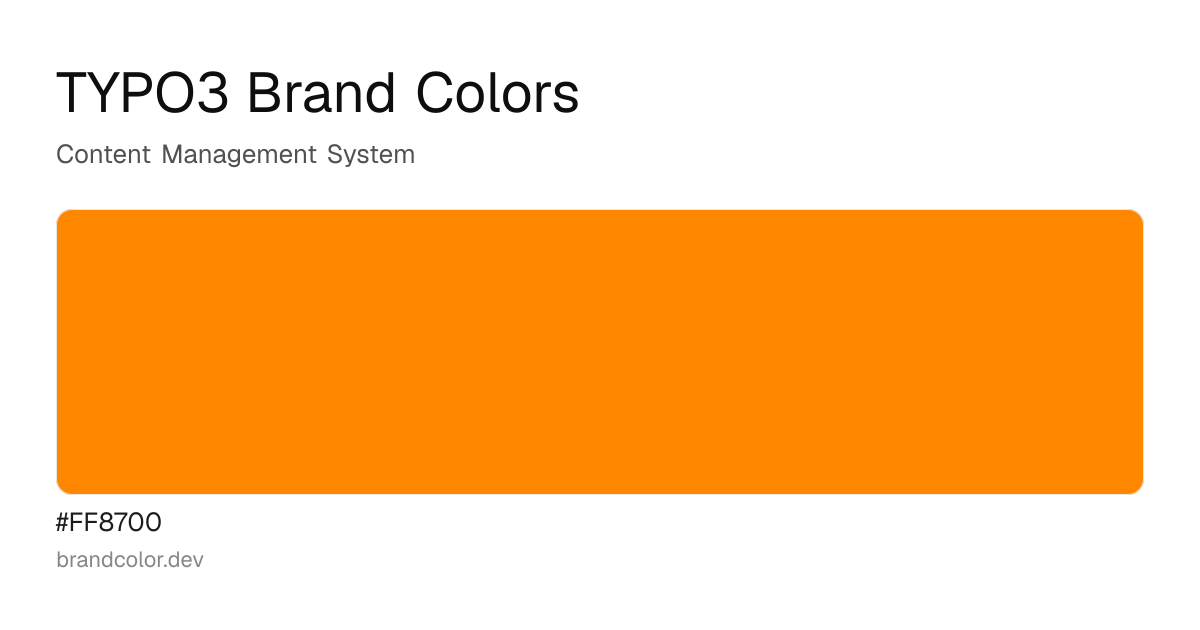TYPO3 brand color palette with hex codes: #FF8700