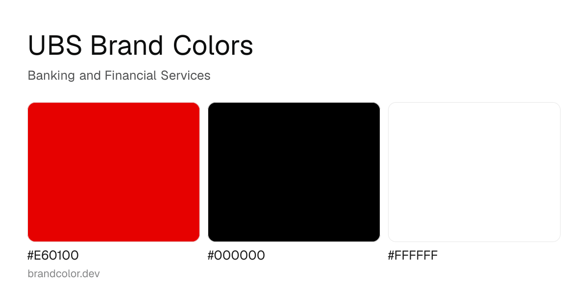 UBS brand color palette with hex codes: #E60100, #000000, #FFFFFF