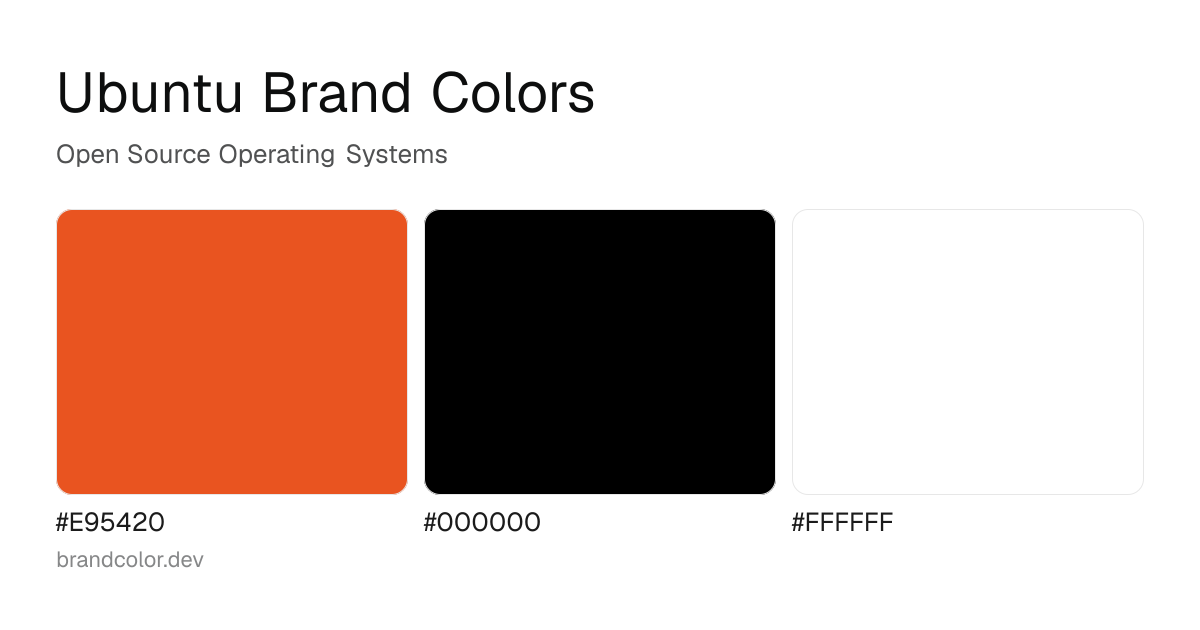 Ubuntu brand color palette with hex codes: #E95420, #000000, #FFFFFF