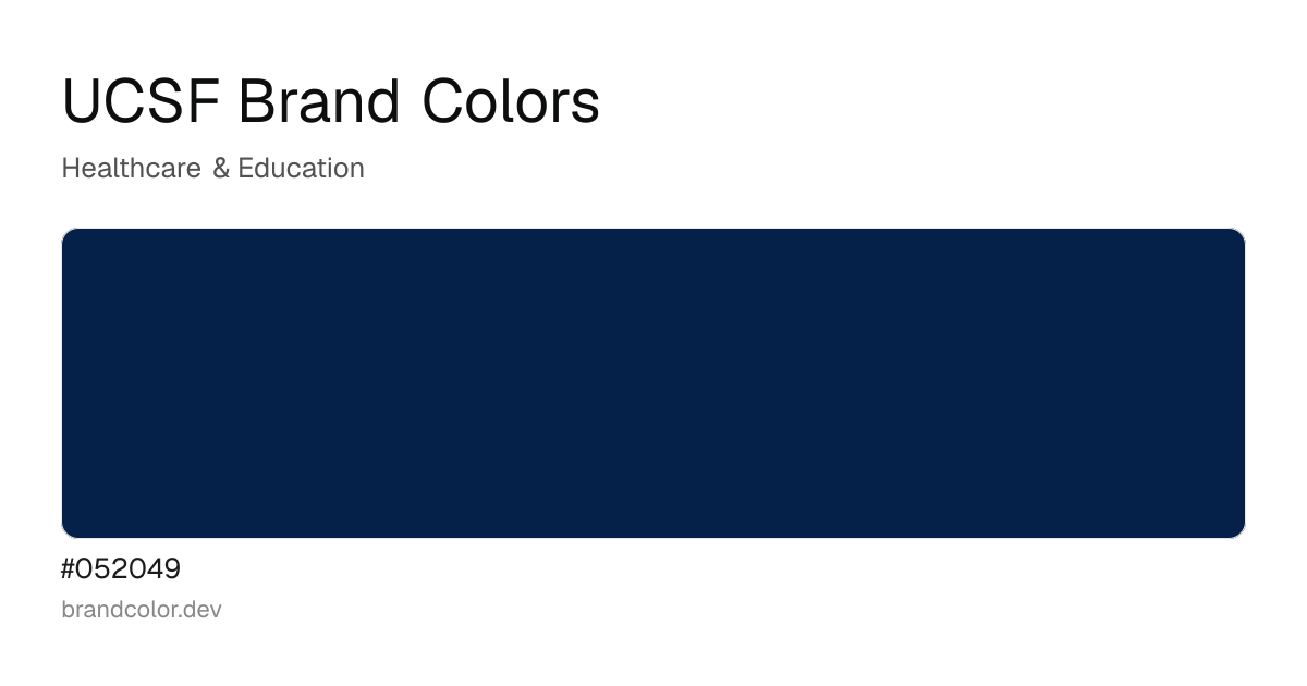 UCSF brand color palette with hex codes: #052049