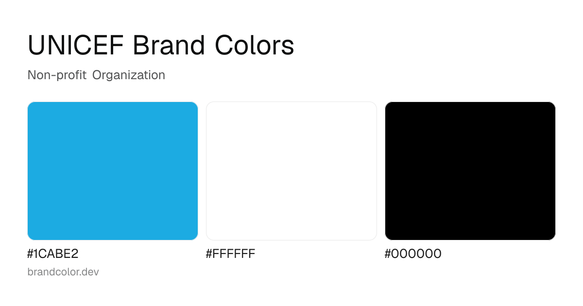 UNICEF brand color palette with hex codes: #1CABE2, #FFFFFF, #000000