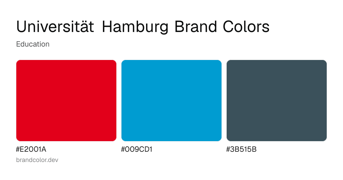 Universität Hamburg brand color palette with hex codes: #E2001A, #009CD1, #3B515B