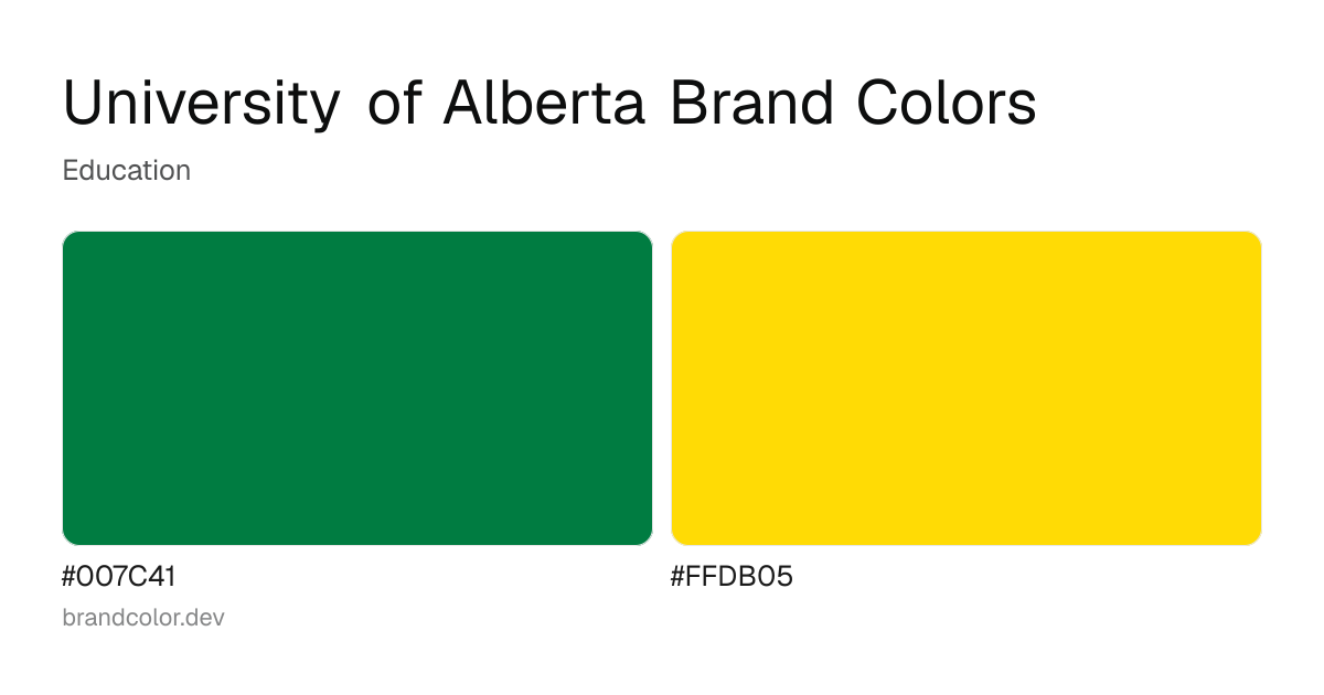 University of Alberta brand color palette with hex codes: #007C41, #FFDB05