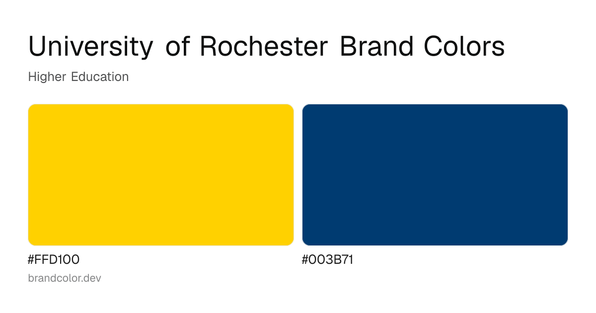 University of Rochester brand color palette with hex codes: #FFD100, #003B71